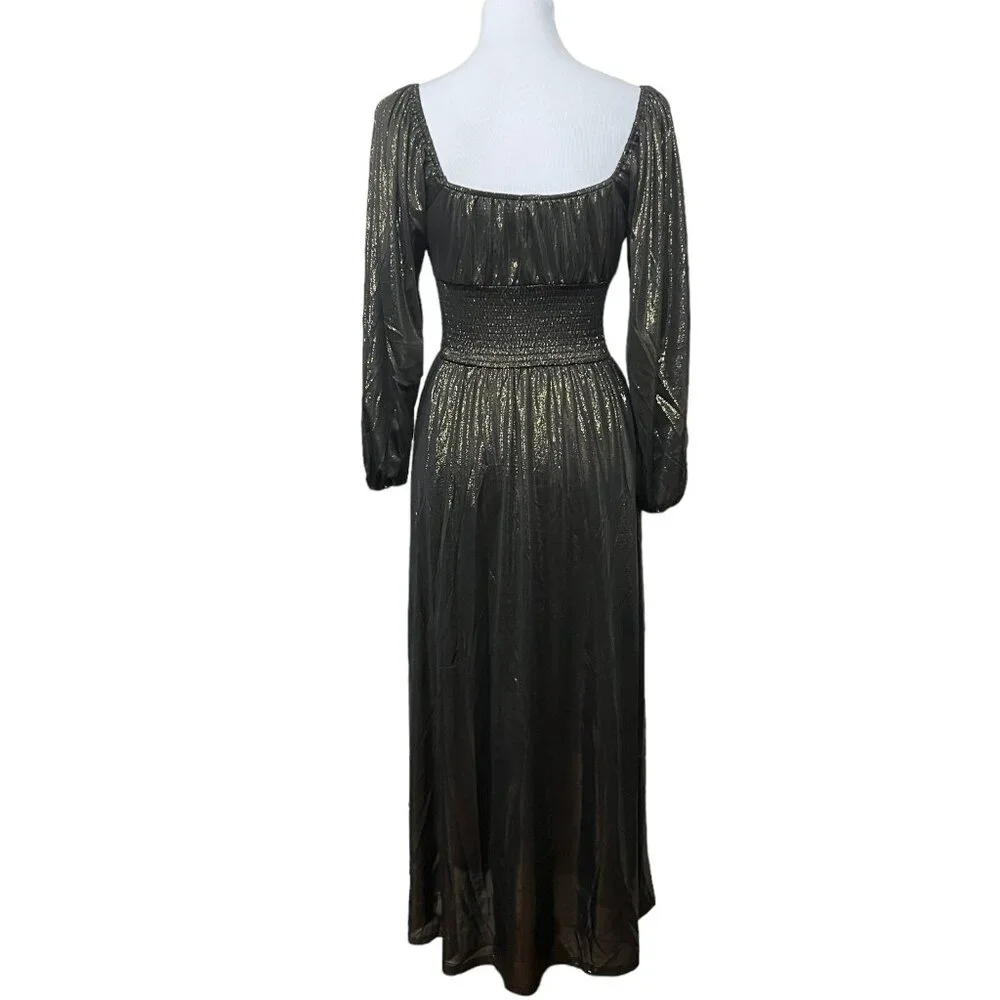 REVOLVE NSR Metallic Midi‎ Dress Womens XS Coquette Princess Royalcore Romantic